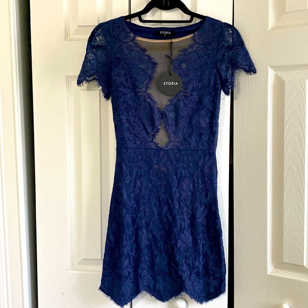 STORIA: NAVY BLUE COCKTAIL EMBROIDERED DRESS